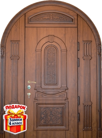 Металлическая арочная дверь с боковыми вставками и отделкой МДФ