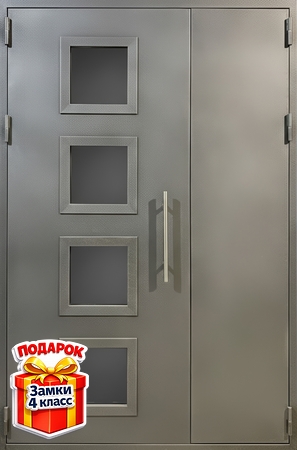 Металлическая полуторная дверь в подъезд с остеклением, электромагнитным замком и порошковой покраской Металлическая полуторная дверь в подъезд с остеклением, электромагнитным замком и порошковой покраской
