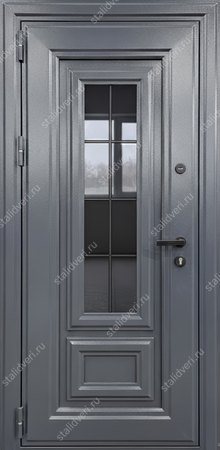 Металлофилёнчатая остеклённая термодверь с серым порошковым напылением графит