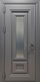 Уличная входная термодверь с металлофиленкой, рифленым остеклением и порошковой покраской серого цвета графит