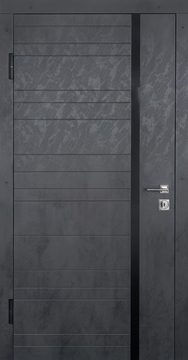 Металлическая квартирная дверь с панелями МДФ графит с черной вертикальной полосой Металлическая квартирная дверь с панелями МДФ графит с черной вертикальной полосой