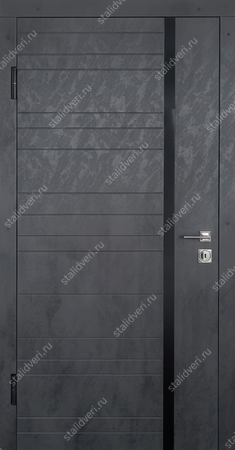 Металлическая квартирная дверь с панелями МДФ графит с черной вертикальной полосой Металлическая квартирная дверь с панелями МДФ графит с черной вертикальной полосой