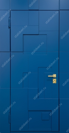 Стальная дверь с современными 3D-панелями с покраской в синий цвет RAL 5002 Стальная дверь с современными 3D-панелями с покраской в синий цвет RAL 5002