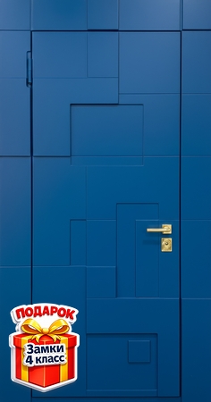 Стальная дверь с современными 3D-панелями с покраской в синий цвет RAL 5002