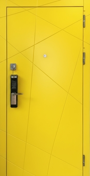 Входная дверь с окрашенными панелями МДФ желтого цвета (RAL 1016) и электронным замком Входная дверь с окрашенными панелями МДФ желтого цвета (RAL 1016) и электронным замком