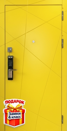 Входная дверь с окрашенными панелями МДФ желтого цвета (RAL 1016) и электронным замком