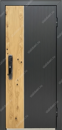 Стальная дверь для квартиры с составными плитами МДФ и биометрическим замком Стальная дверь для квартиры с составными плитами МДФ и биометрическим замком