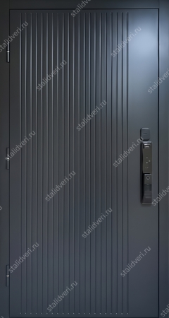 Входная дверь с фрезерованными панелями МДФ антрацит с электронным замком Входная дверь с фрезерованными панелями МДФ антрацит с электронным замком