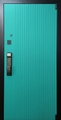 Металлическая дверь с бирюзовыми панелями МДФ (RAL 5018) и электронным замком