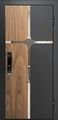 Квартирная дверь с составными панелями МДФ (шпон + RAL), электронным замком и хромированными полосами