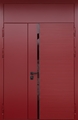 Полуторастворчатая стальная дверь с глухой верхней вставкой, красными панелями МДФ (RAL 3000) с черной полоской