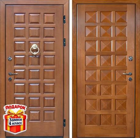 Металлическая дверь с кнокером и панелями МДФ со шпоном с двух сторон