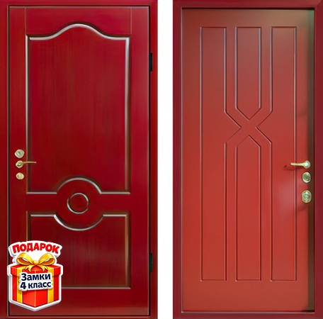 Металлическая дверь с красными панелями МДФ RAL с обеих сторон