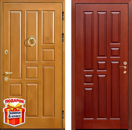 Металлическая дверь с кнокером и панелями МДФ со шпоном с обеих сторон