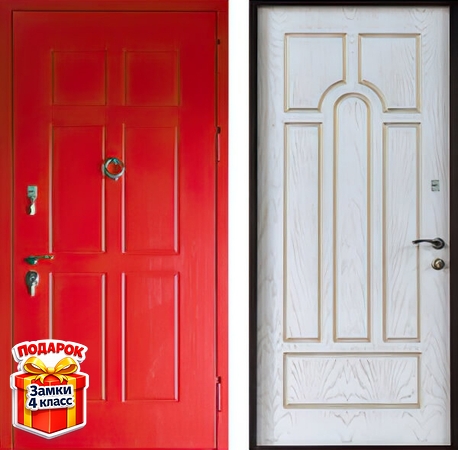 Металлическая дверь с красным МДФ RAL и кнокером и МДФ ПВХ внутри