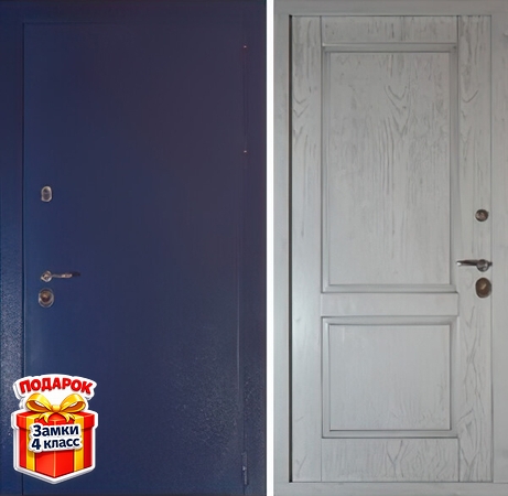 Металлическая дверь с синим порошковым напылением и МДФ шпон внутри