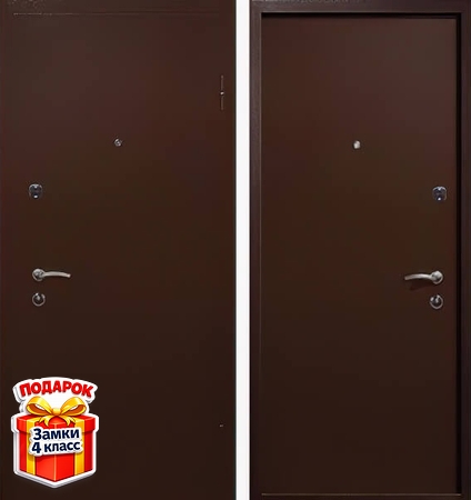 Металлическая дверь с коричневым порошковым напылением снаружи и внутри