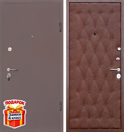 Металлическая дверь с порошковым напылением и дутой винилискожей внутри