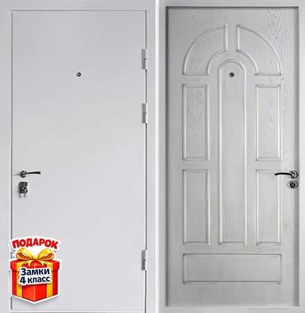 Металлическая дверь с белым порошковым напылением снаружи и МДФ ПВХ внутри