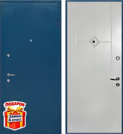Металлическая дверь синий порошок с белым МДФ RAL внутри