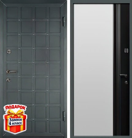 Металлическая порошковая дверь «сундук» и МДФ с молдингами внутри