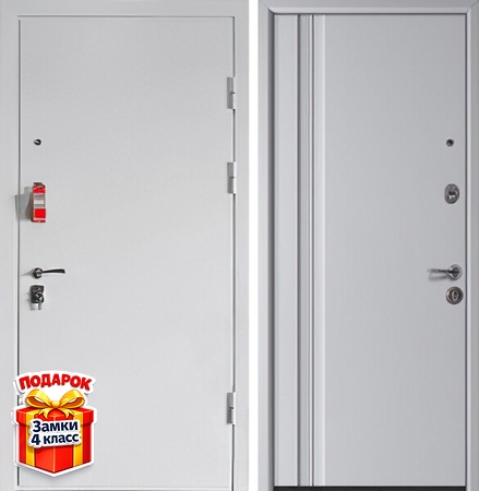 Металлическая дверь с белым порошковым напылением и МДФ RAL внутри