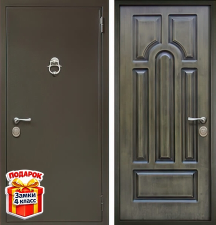 Металлическая порошковая дверь с кнокером и МДФ шпон внутри