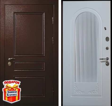 Входная порошковая дверь с металлобагетом и МДФ с зеркалом внутри