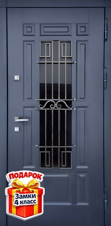 Входная утепленная дверь со стеклопакетом, решеткой и влагостойкими панелями МДФ