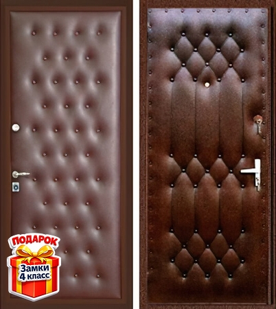 Металлическая дверь с дутой коричневой винилискожей снаружи и внутри