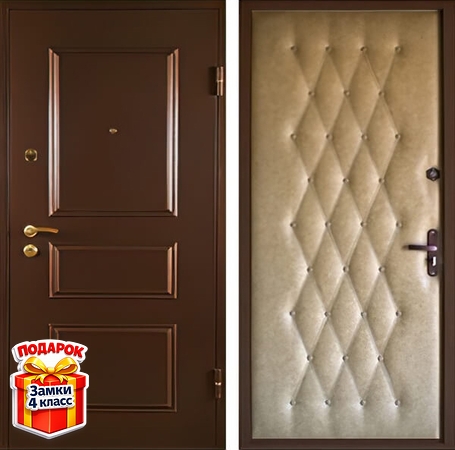 Входная порошковая дверь с металлофиленкой и дутой винилискожей внутри