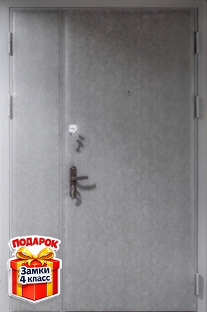 Металлическая полуторная дверь с серой винилискожей с двух сторон