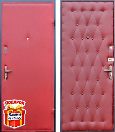 Металлическая дверь с красной винилискожей с обеих сторон
