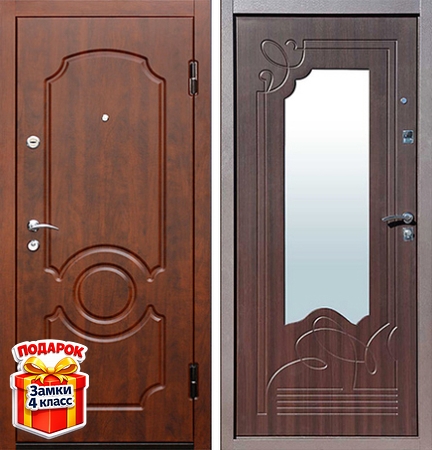 Металлическая дверь с панелями МДФ ПВХ и зеркалом внутри