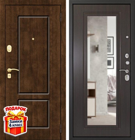 Металлическая дверь с панелями МДФ с двух сторон и зеркалом