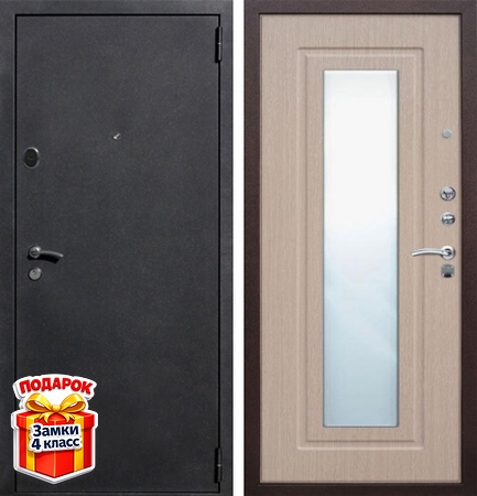 Металлическая дверь с порошковым напылением и МДФ ПВХ с зеркалом внутри
