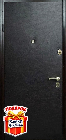 Металлическая зеленая порошковая дверь с ковкой и винилискожей внутри