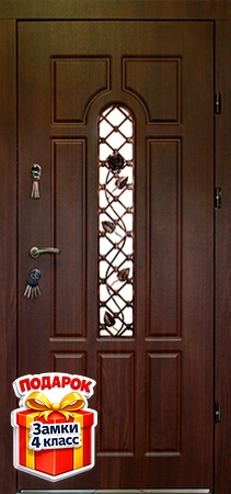 Металлическая дверь со стеклом, ковкой и МДФ снаружи и внутри