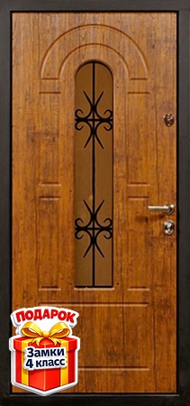 Металлическая дверь со стеклом, ковкой и МДФ с обеих сторон