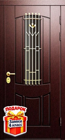 Металлическая дверь со стеклом, ковкой и МДФ с двух сторон