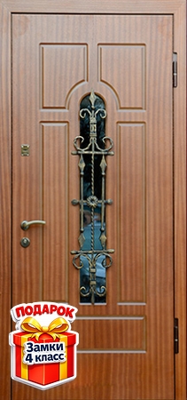 Металлическая дверь со стеклом, ковкой и МДФ снаружи и внутри