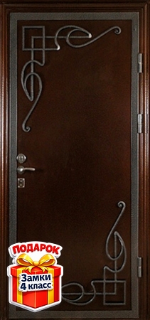 Металлическая коричневая порошковая дверь с ковкой и МДФ ПВХ внутри