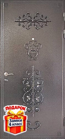 Металлическая дверь с серым порошковым напылением с ковкой и МДФ ПВХ внутри