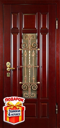 Металлическая дверь с ковкой, стеклом и МДФ шпон с обеих сторон