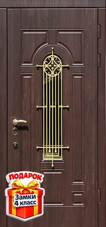 Металлическая дверь со стеклом, ковкой и МДФ с обеих сторон