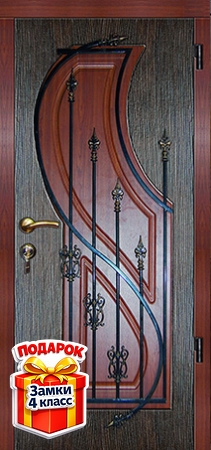 Металлическая дверь с ковкой и двухцветными панелями МДФ с обеих сторон