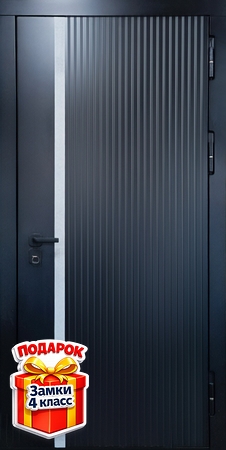 Металлическая дверь для квартиры с темными панелями МДФ RAL с вертикальной полосой