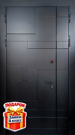 Металлическая полуторная дверь с черными панелями МДФ RAL