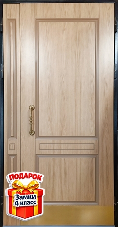 Металлическая полуторная термодверь с панелями МДФ со шпоном и отбойником из латуни