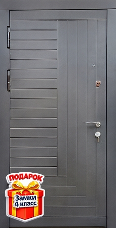 Металлическая дверь с фрезерованными темно-серыми плитами MDF